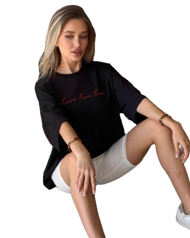 Commuter Sweet Letter Printed Cotton Short-sleeved T-shirt