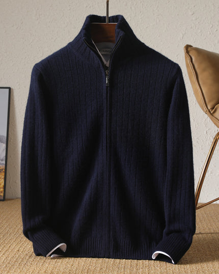 Pure Wool Sweater Men's Lapel Full Zipper
