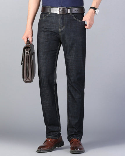 Four Seasons Jeans Men's Cotton Mid-waist Thin Stretch Black
