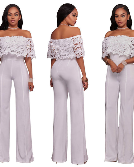 Sexy Tight One-neck Water-soluble Embroidered Jumpsuit