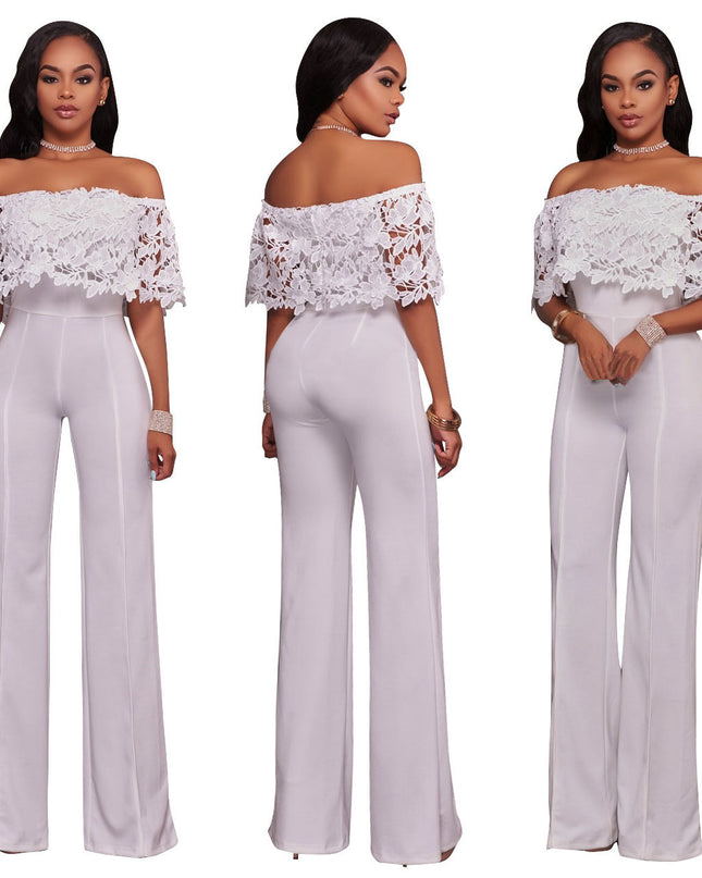 Sexy Tight One-neck Water-soluble Embroidered Jumpsuit
