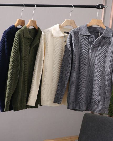 Fall Winter Polo Collar Pullover Sweater