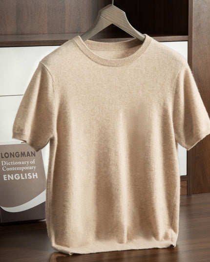 Men's Cashmere Round Neck Flat Solid Color Pullover Short Sleeve