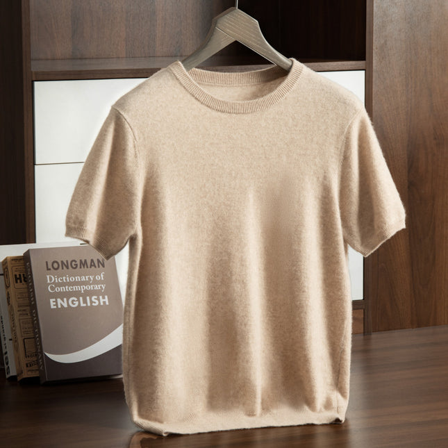 Men's Cashmere Round Neck Flat Solid Color Pullover Short Sleeve
