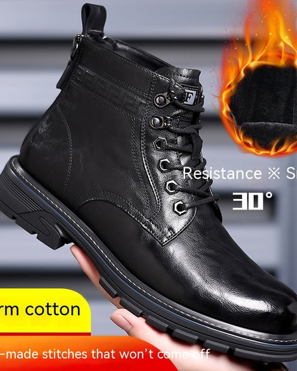 Vintage Fleece-lined Leather Boots Outdoor Keep Warm Men's