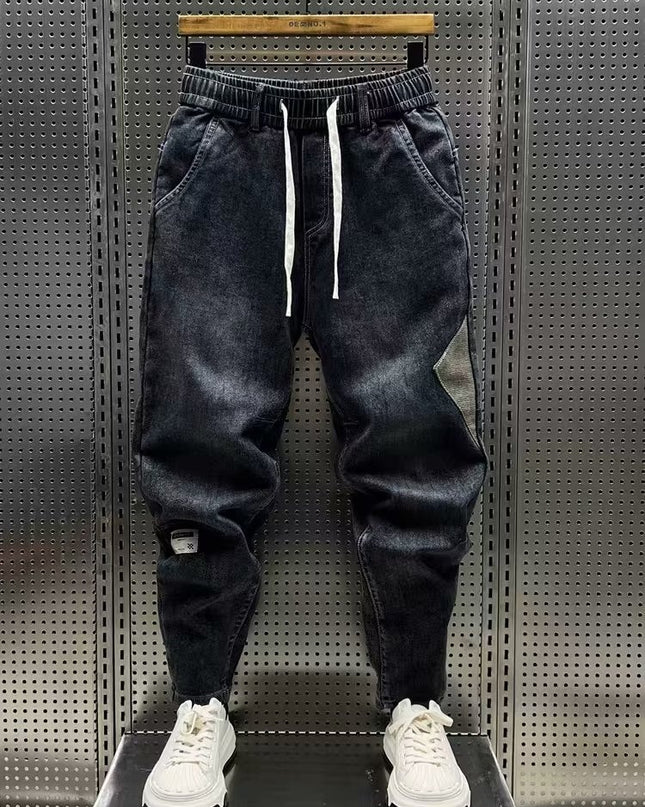 Fleece Padded Jeans Washed Loose Elastic