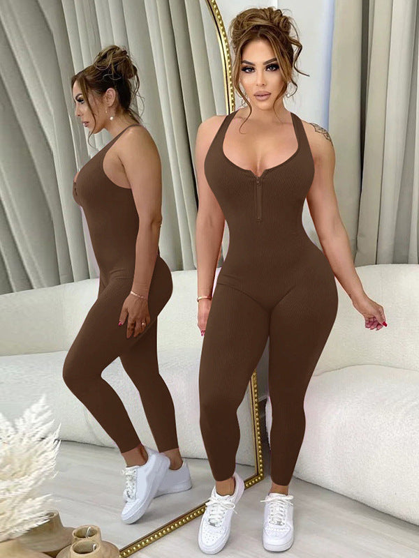 Women's Pure Color Halter Suspender Jumpsuit