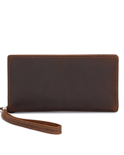 Cowhide Zipper Large Capacity Multiple Card Slots Crazy Horse Leather Long Wallet Men