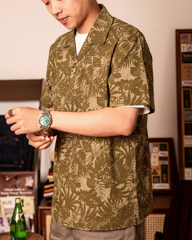 Vintage Printed Seersucker Cuban Collar Shirt