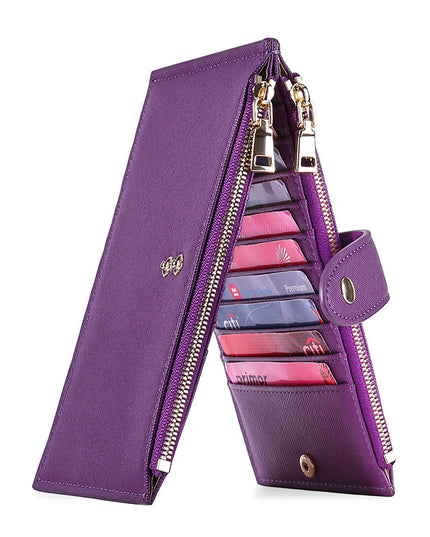 Ladies Multifunctional Card Holder Anti-theft Brush Two-way Folding PU Cross Pattern With Zipper