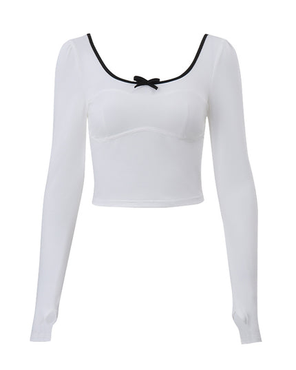 Women's Fashion Round Neck Bowknot Hollow Contrast Color Long Sleeves