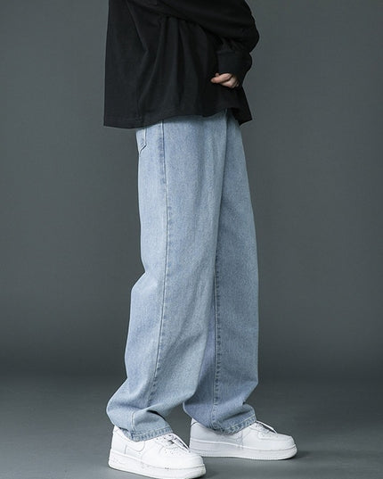 Men’s Retro Washed Denim Jeans – Straight Leg Cotton Pants