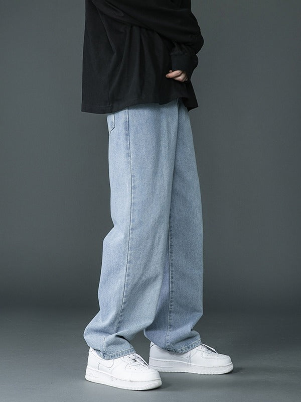 Men’s Retro Washed Denim Jeans – Straight Leg Cotton Pants