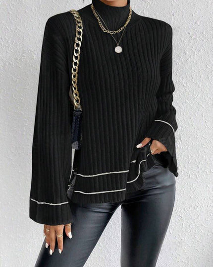 Casual Patchwork Contrast Color Loose Long Sleeve