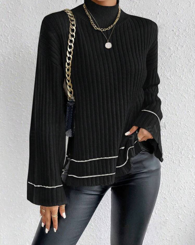 Casual Patchwork Contrast Color Loose Long Sleeve