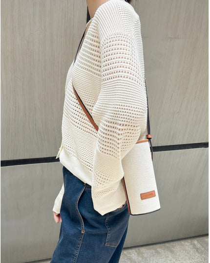 White Dignified Hollow Cardigan Outer Wear Sweater