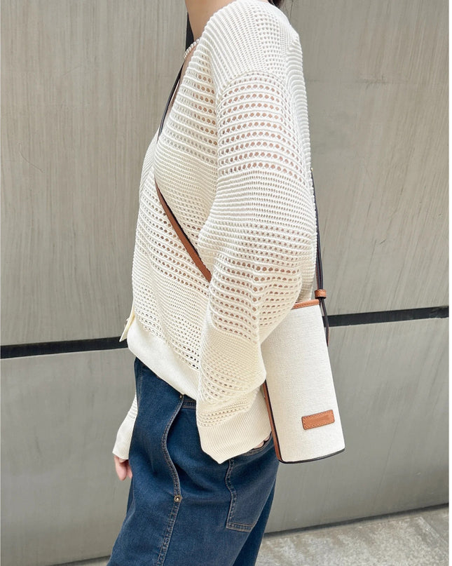 White Dignified Hollow Cardigan Outer Wear Sweater