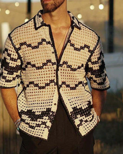 Knitted Striped Stitching Shirt