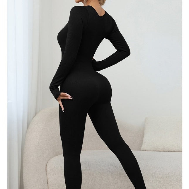 Square Collar Long Sleeve Thread Seamless Yoga Bodysuit