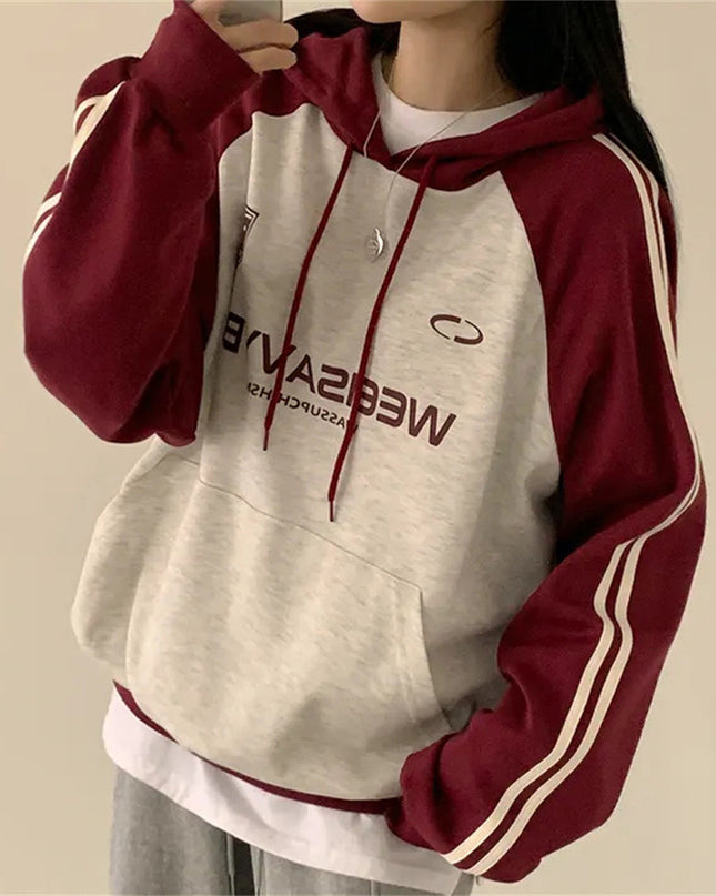 Thin Stitching Velvet Padded Hooded Sweatshirt Women