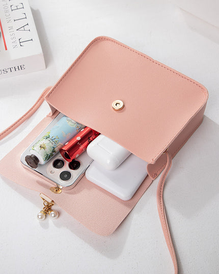 Women's Everyday Joker Contrast Pearl Pendant Small Square Bag