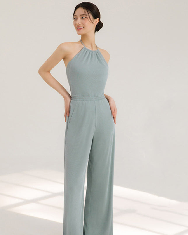 Women's Halter Beauty Back Fitness Jumpsuit