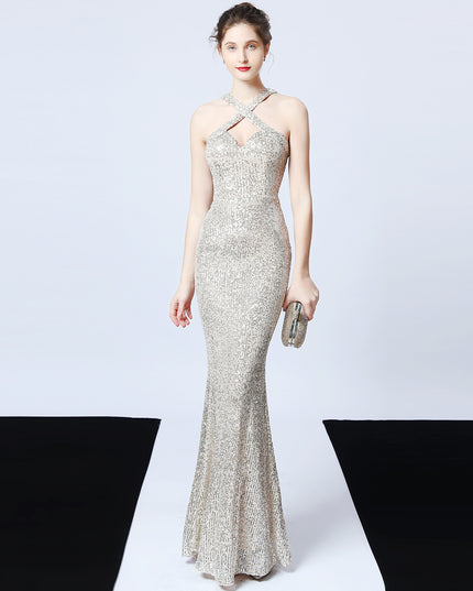 Sequined Party Dress Long Banquet Slim Fishtail