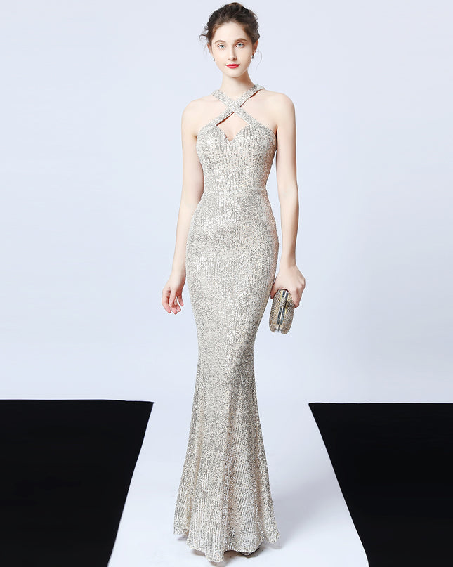 Sequined Party Dress Long Banquet Slim Fishtail
