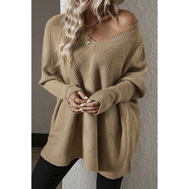 European And American Loose Oversize Knitted Textured Sweater For Women