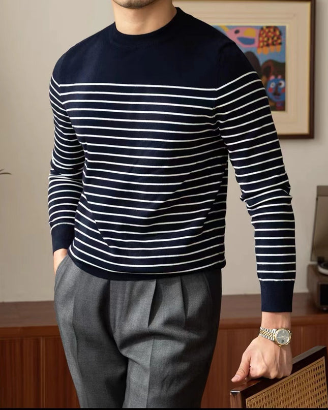 Business Commute Striped Design Contrast Color Long Sleeves Knitwear