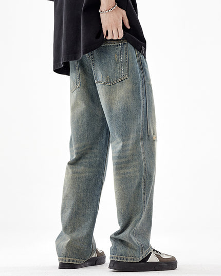 Men's American-style Retro Wide Leg Ripped Jeans