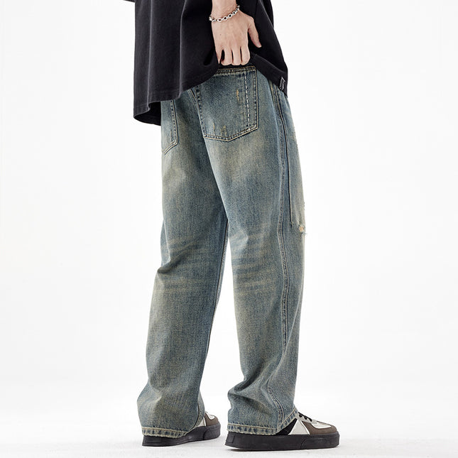 Men's American-style Retro Wide Leg Ripped Jeans