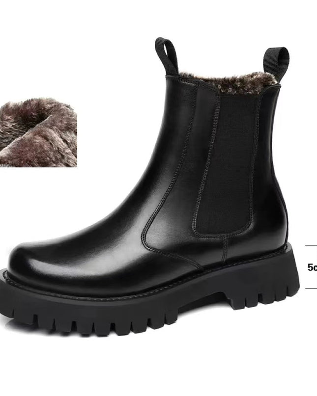 Thick Soled Doc Martens Men's Half High Top Leather Boots Sleeve Tooling Cotton Boots