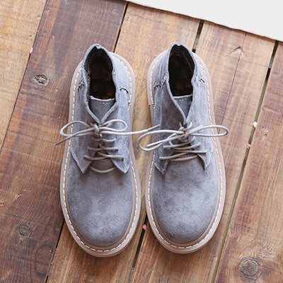 Vintage Suede Round Toe Lace-Up Ankle Boots