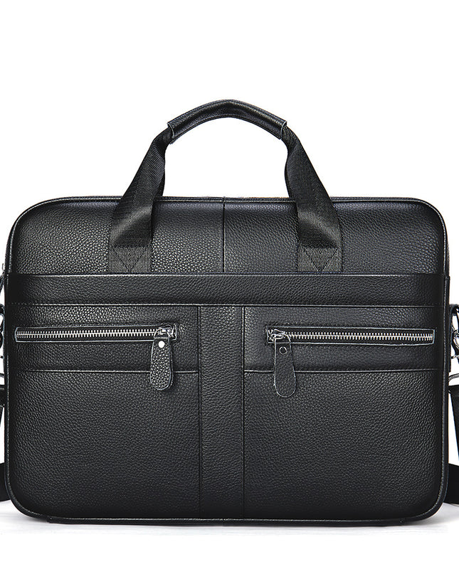 Business Casual Vintage Handbag | Men’s Leather Horizontal Briefcase, 14-Inch Laptop Compatible