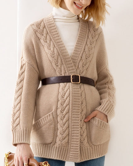 V-neck Temperament Knitted Loose Twist Mid-length Sweater