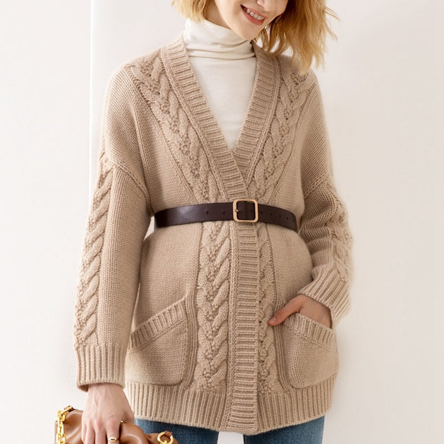 V-neck Temperament Knitted Loose Twist Mid-length Sweater