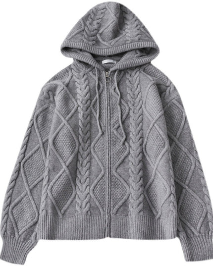 Men's Zipper Hooded Solid Color Loose Rhombus Plaid Coat