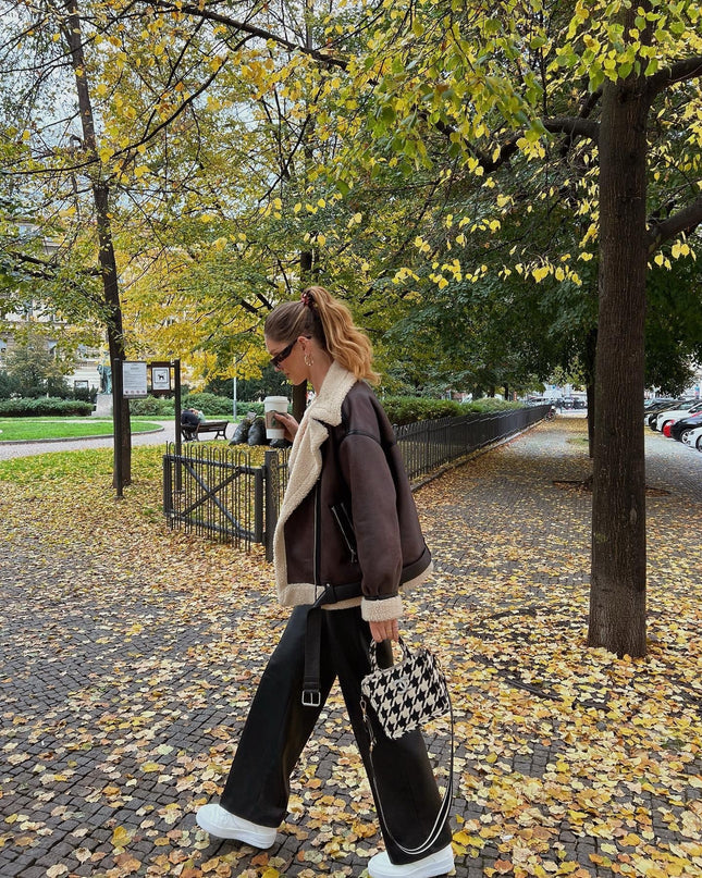 French Fur Integrated Multi-zipper All-matching Long Long Sleeve Jacket