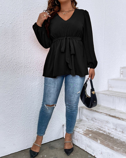 Women's V-neck Lantern Sleeve Slim Top