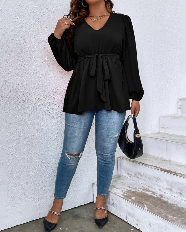 Women's V-neck Lantern Sleeve Slim Top