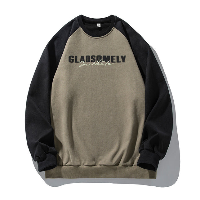 Color Contrast Patchwork Raglan Sleeve Round Neck Sweater Men's Autumn And Winter American Style