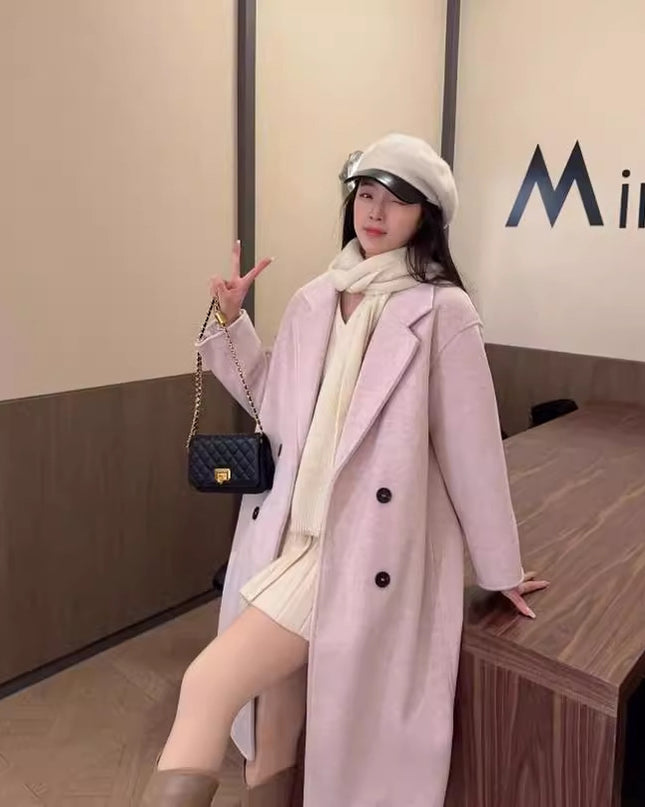 Autumn And Winter New Elegant Double Breasted Woolen Overcoat Coat Women