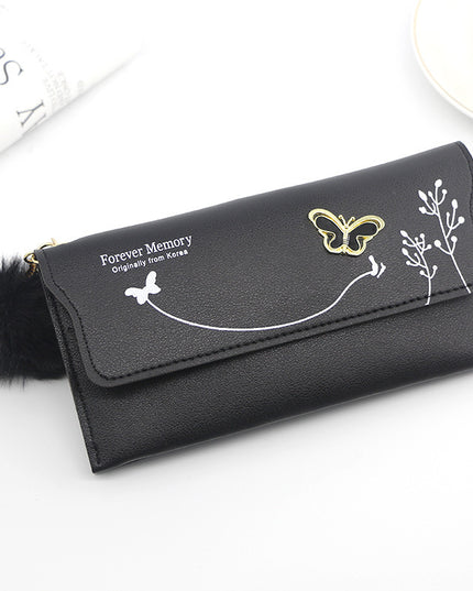 Ladies' Long Wallet With Butterfly Flowers And Simple Loose Change
