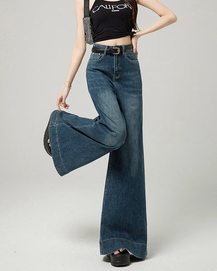 Dark Blue Narrow Version Korean Simple High Waist Loose Small Mop Wide Leg Pants