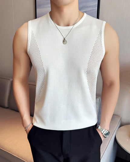 Breathable Cut-out Knitted Vest Men's Athletic Fitness Stretch Sleeveless T-shirt