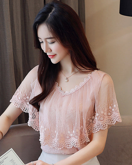 Lace shirt lady chiffon shirt top