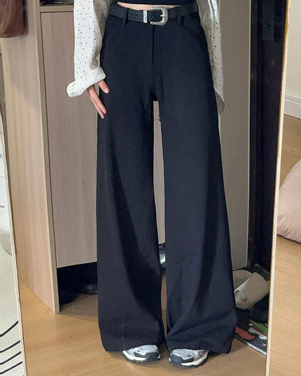 Black High-end Loose Lazy Style Women's Small Size Wide-leg Pants