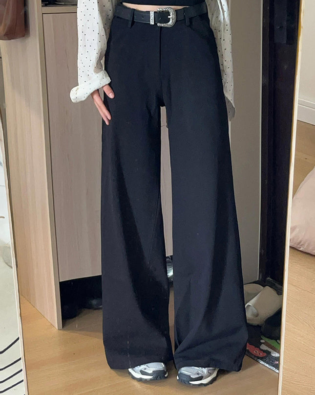 Black High-end Loose Lazy Style Women's Small Size Wide-leg Pants