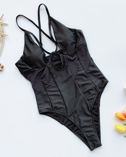 Solid color cross strap swimsuit